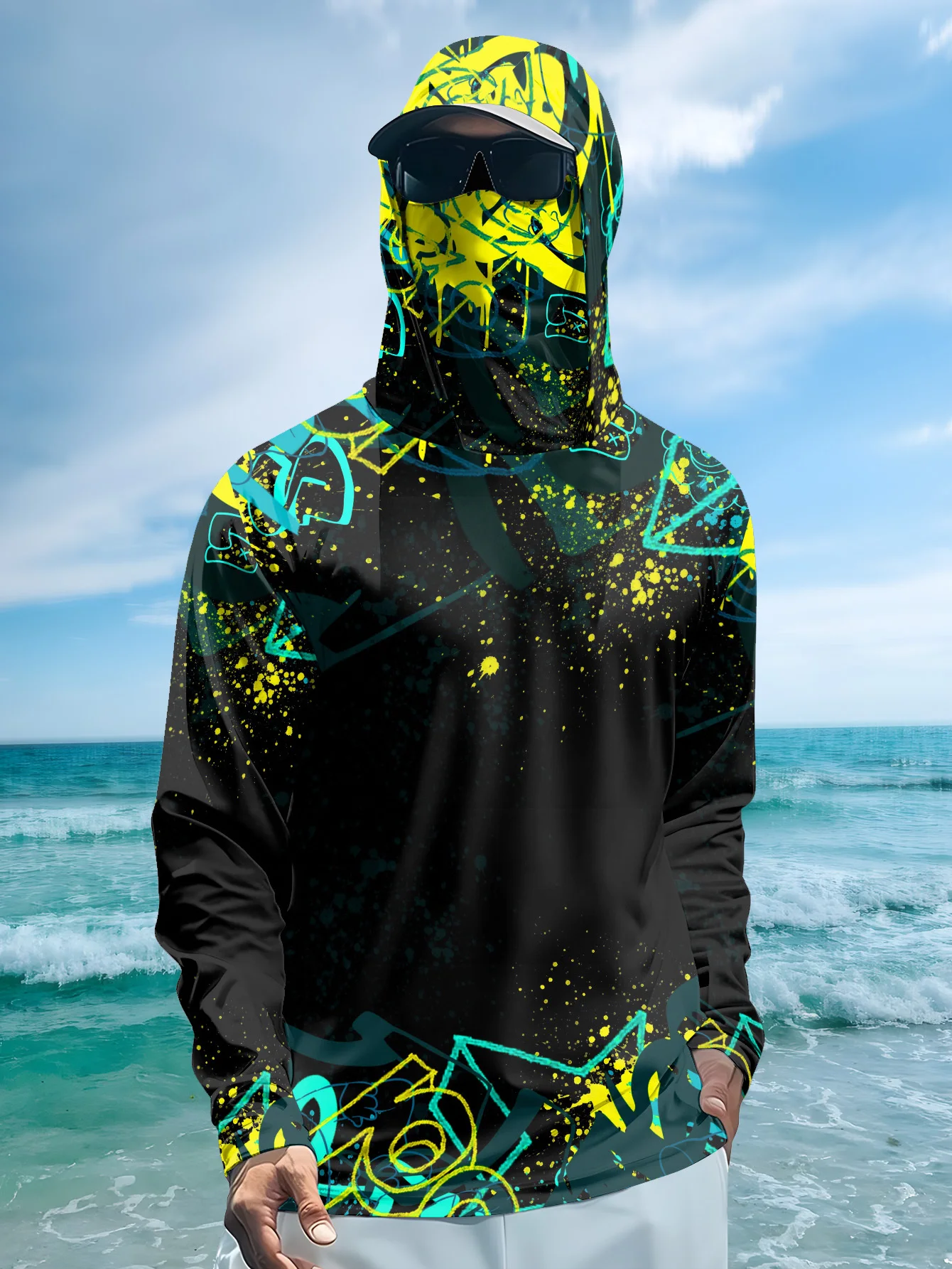 Fishing Mask Sun Protection - Męska bluza z kapturem UPF50+ do
