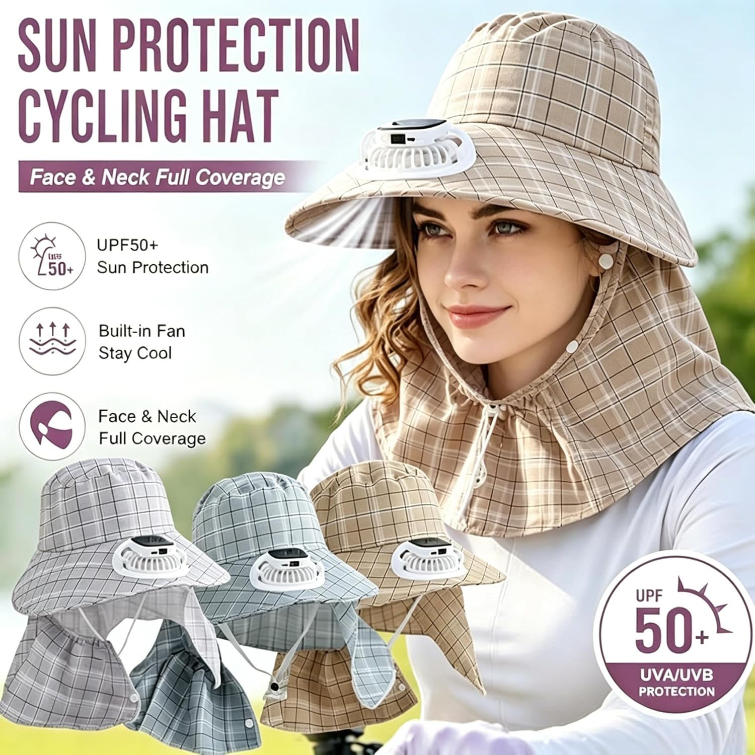 Fishing Hat - 1 szt. Czapka z wentylatorem solarnym,